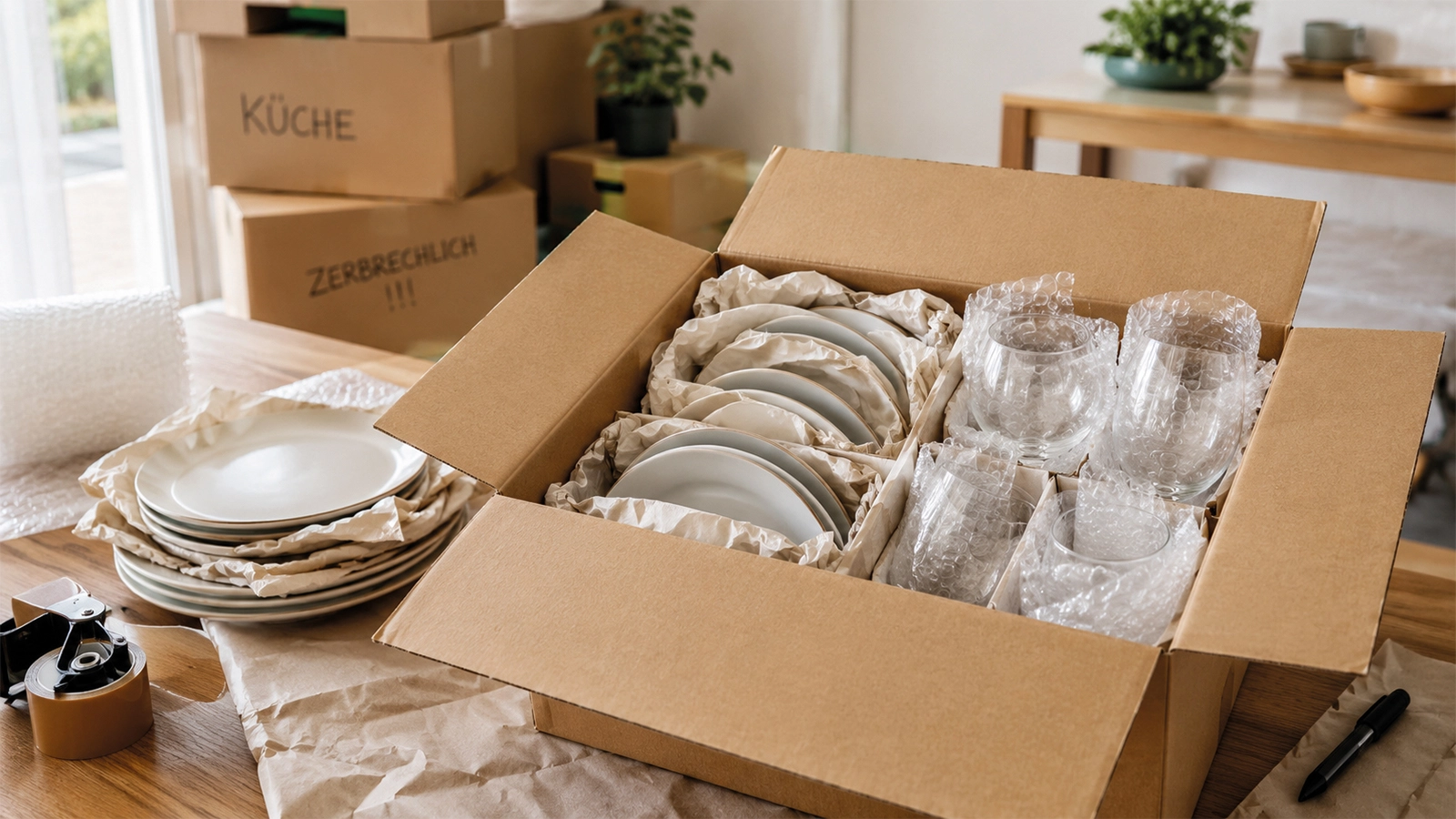 Geschirr und Gläser für den Umzug sicher verpacken