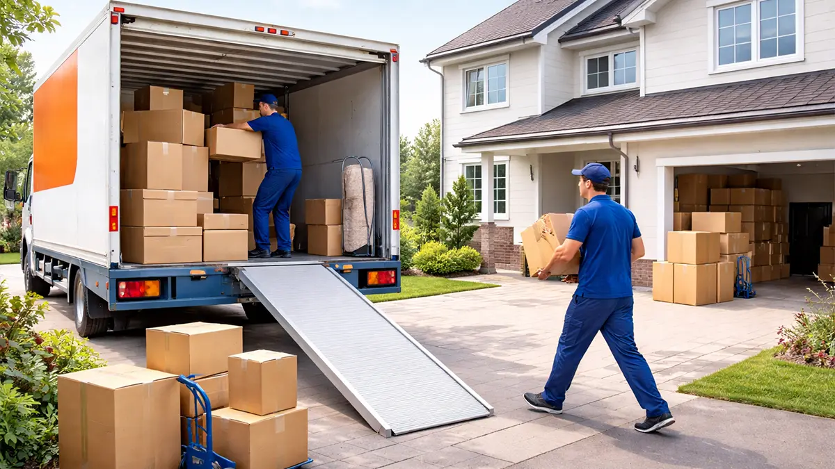 Haus Umzug Fernumzug – großes Volumen mit Umzugswagen und Helferteam